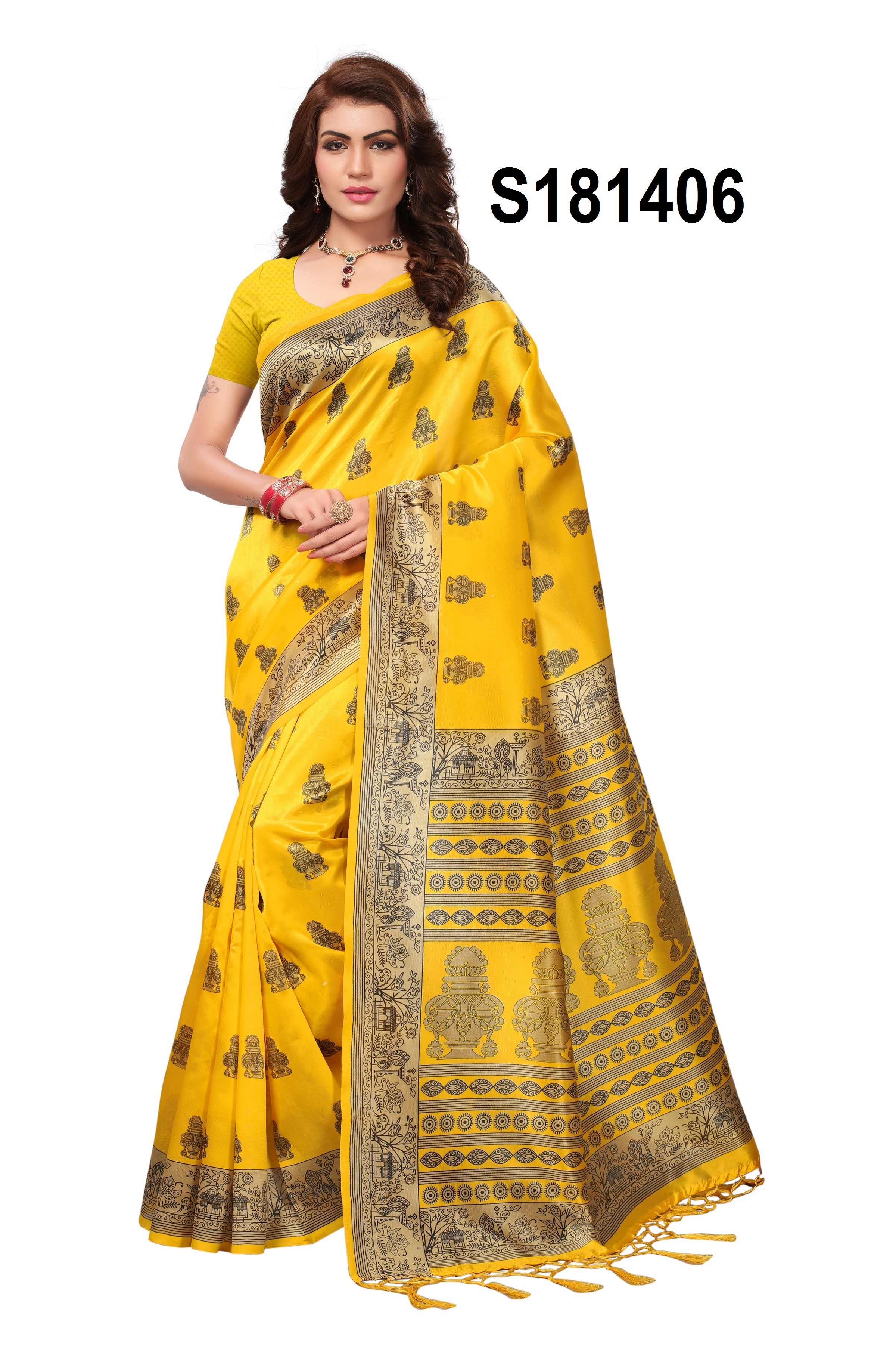 KALAMKARI MYSORE SILK JHALAR PRINTED SAREE