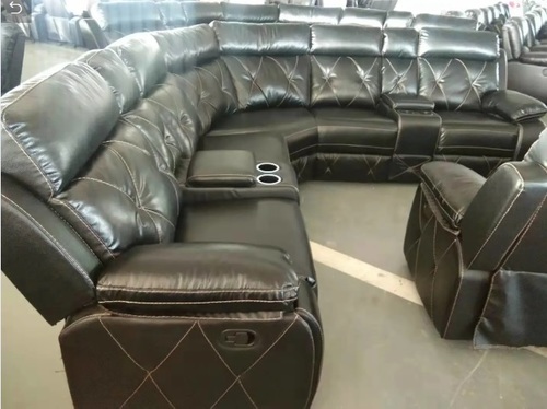 Recliner Sofa - Black Fabric Adjustable Arms and Backrest for Ultimate Comfort Includes Glass and Bottle Holder