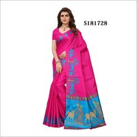 Kalamkari Khadi Printed Saree - Khadi Silk, 6.3 Mtr Length, 0.8 Mtr Blouse Length | Printed Pattern, Suitable For All Seasons, Lace Closure