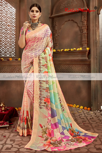 Art Silk Digital Print Swarovski Diamond work Saree