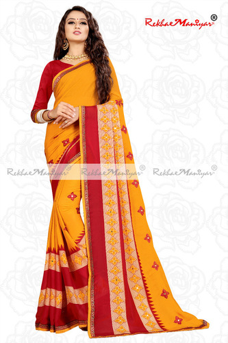 Moss chiffon  Embroidery Panel Weaving Border  Bangalory Saree