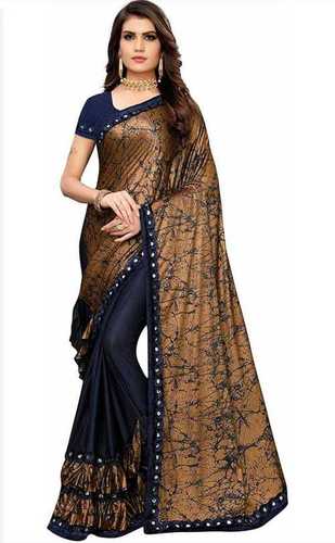 Fancy ruffele jarsi silk with Flog work saree