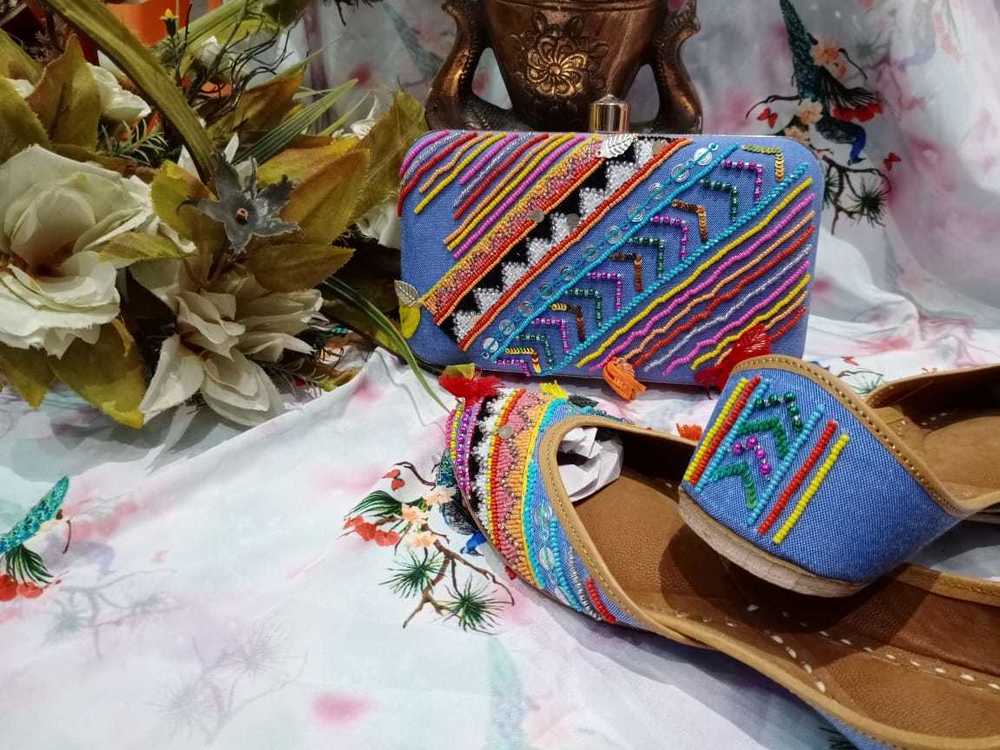 Multi Color Punjabi Fancy Handwork Jutti With Maching Clucth.