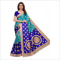 Womens Art Silk Kalamkari And Bhagalpuri Style Saree With Blouse Piece