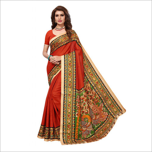 Available In Multicolour Kalamkari Big Border Silk Saree