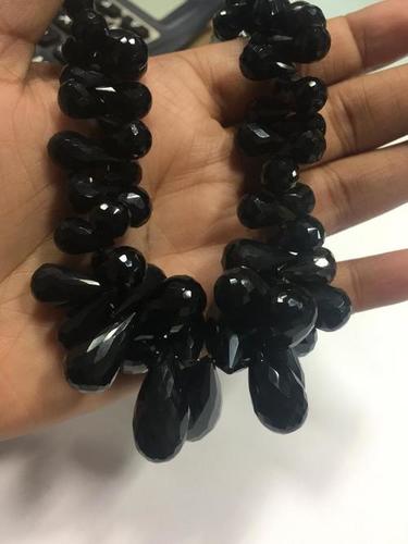 Black Onyx Side Drilled Drops Faceted Beads, 7.5 Inches Strand, 7/12-15/22mm Approx