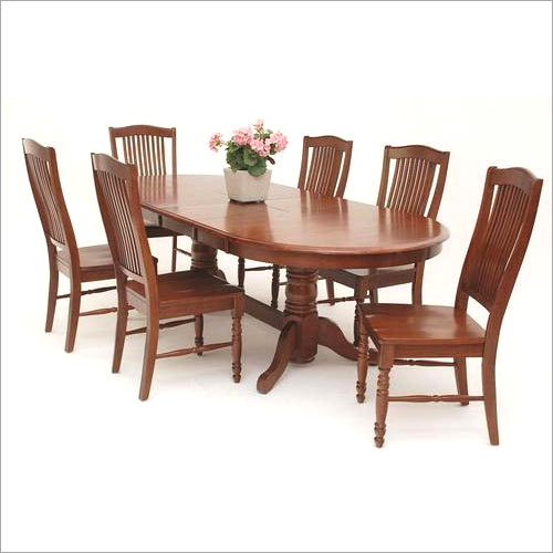 Wooden Dining Table - Solid Wood, 6 Chairs Design | Handmade Artwork, Durable Indoor Furniture, Rich Brown Finish