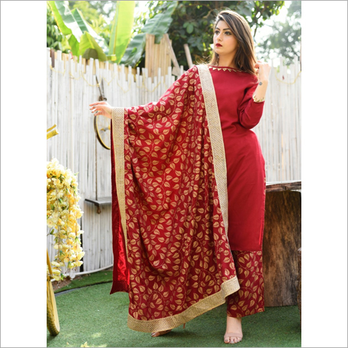 Maroon Gold printed suit set
