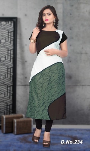 Crepe Kurti - American Crepe, M(38)-XXL(46), Multi Color | Digital Printed, Plus Size, Short Sleeve, Modern Style, Casual Ethnic Daily Wear
