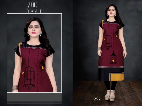 Crepe Kurti - American Crepe, Sizes M(38)-XXL(46), Multi Color, Digital Printed, Short Sleeve, Modern Style, Plus Size, Suitable for All Seasons