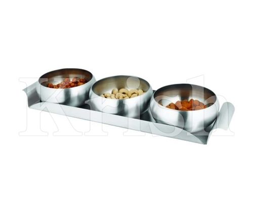 Metal Round Bowl Snack Tray Set - 3 Pcs