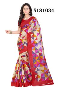 Colourful Fancy Printed Bhagalpuri Silk Saree