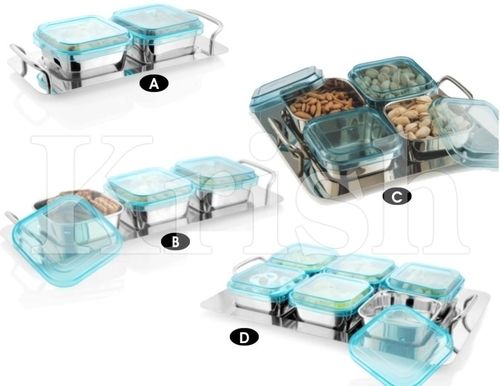 As Per Requirement Square Bowl With Cover Snack Tray