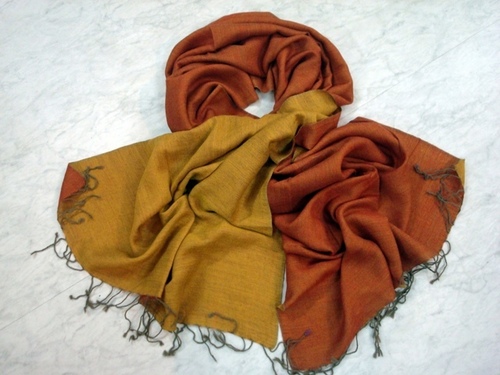 Yellow And Rusty Brown Wool Reversible Scarves Manufacturers