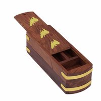 Pencil Box Pen Storage Box Case Geometry Holder-Wooden Embossed By Craft Art India