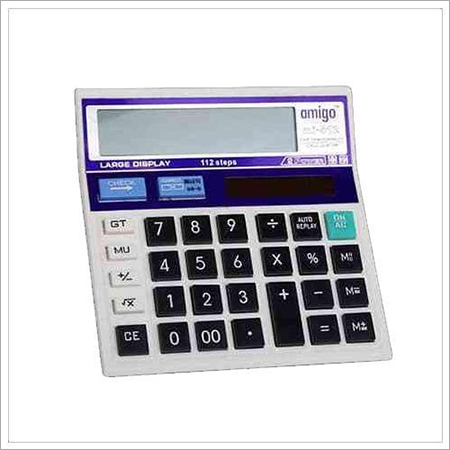 Amigo Black White Mi 512 Calculator - ABS Material, Battery Power, 12 Max Digits, Large Display | Portable Basic Calculator in Any Colour