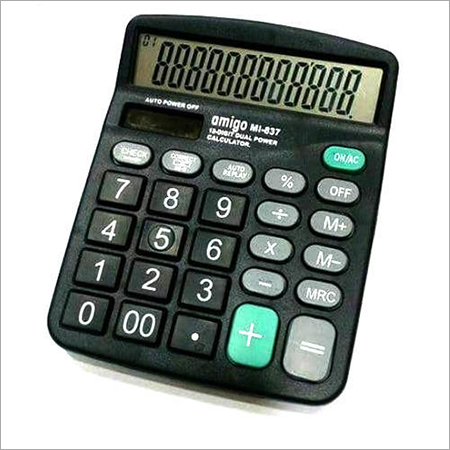 Amigo Basic Calculator - ABS Material, 12 Digits, Portable Black Design | Battery Powered, Compact Size