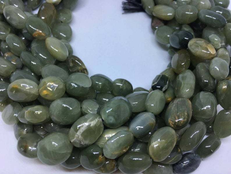 Natural Cats Eye Oval Nuggets Beads, 13 Inches Strand, 10x13mm