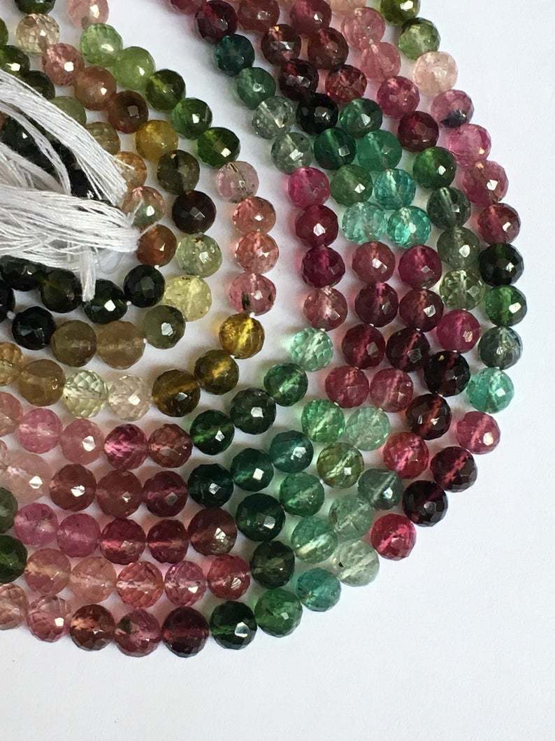 14 Inch Finest Quality Rare Gemstone Aaa Multi Tourmaline Perfect Round Faceted Beads