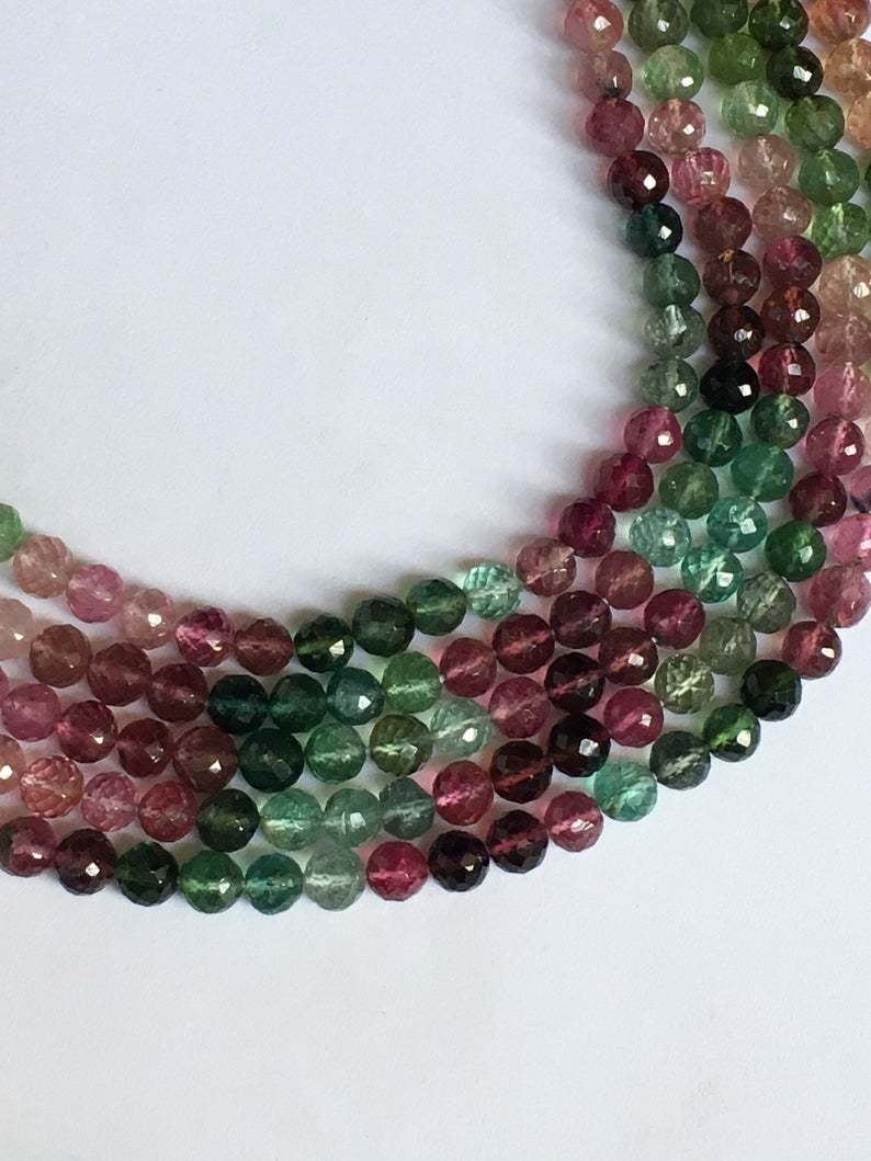 14 Inch Finest Quality Rare Gemstone Aaa Multi Tourmaline Perfect Round Faceted Beads