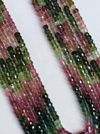 Multi Tourmaline Barrel Shape Faceted Beads - 14 Inch, 4mm A-grade Natural Gemstone Beads
