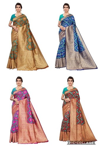 Saree - Banarasi Silk, 600 Grams Approx | Color Options: Pink, Blue, Red, Green | Ideal For Rainy, Spring, Summer & Winter Seasons