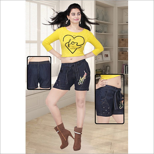 Ladies Denim Patch Shorts