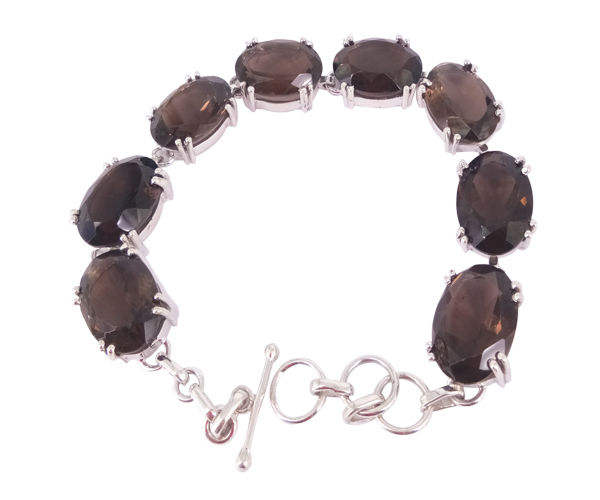 Fashionable Smokey Quartz Stone 925 Silver Bracelet