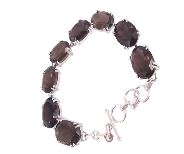 Fashionable Smokey Quartz Stone 925 Silver Bracelet