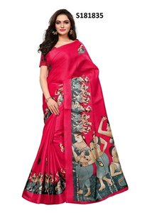 Khadi Silk Fancy Sarees - Multi Colour Khadi Silk, 6.3 Mtr Length Including Blouse, Unstitched Blouse, Soft & Comfortable Printed Design, Light Weight