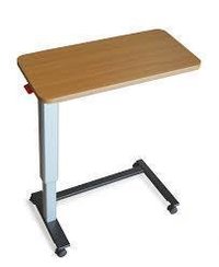 Over Bed Table - Mild Steel Powder Coated Frame With Laminated Wooden Top, Adjustable Height, Durable Design With 4x50mm Castors, Size: 750lx350wx820/960h Mm