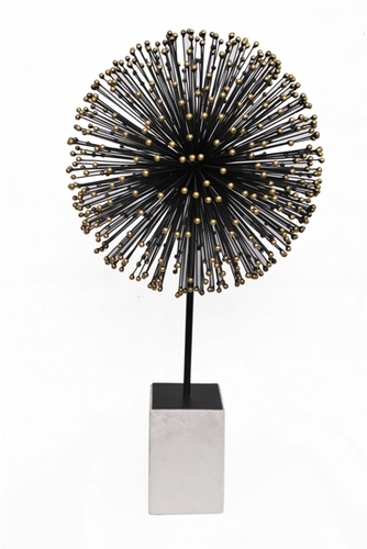 Starbrust Black Ball Gold Dots Tips Marble Base Sculpture