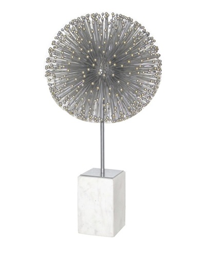 Starbrust Silver Ball With Gold Tips Marble Base Sculpture