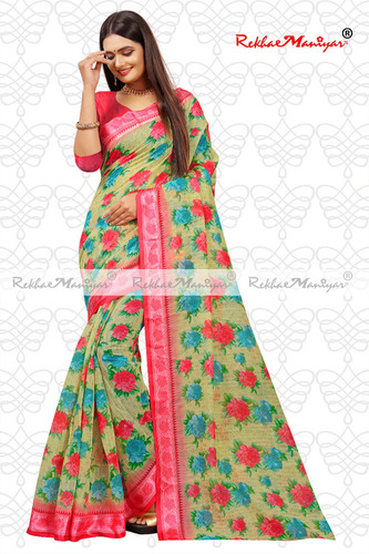 Linen Satin Weaved Geometrical Saree With Blouse