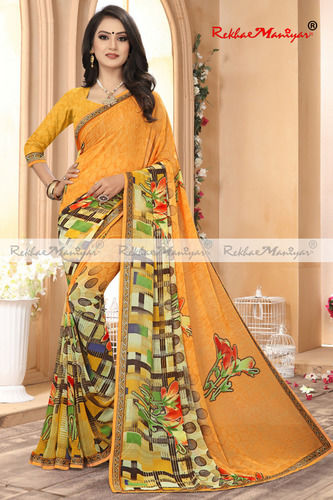 Weightless Georgette Geometrical Printed Sarees With Blouse