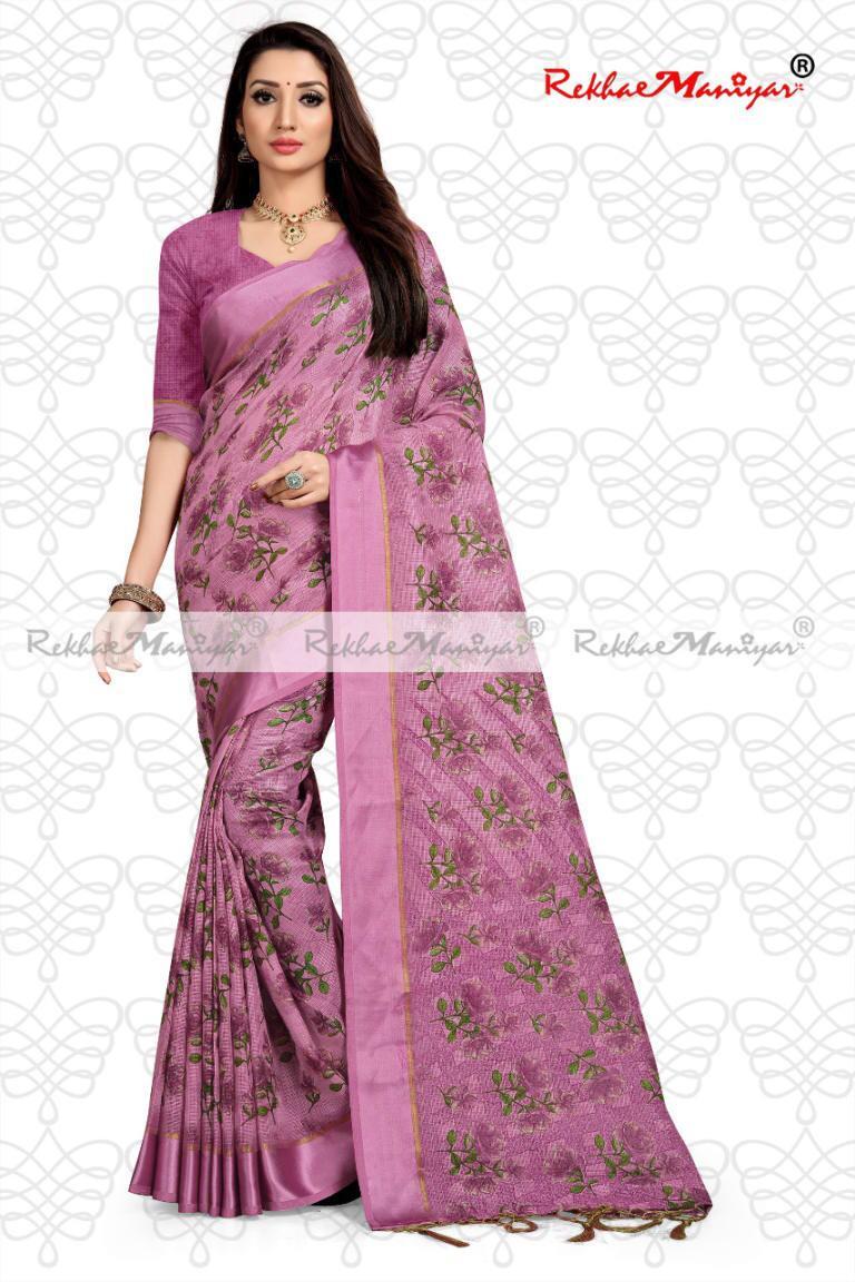 Linen Cotton Geometrical Printed Saree With Blouse