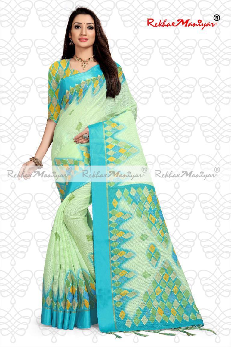 Linen Cotton Geometrical Printed Saree With Blouse
