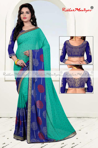 Spring Faux Georgette Geometrical Printed Sarees With Blouse