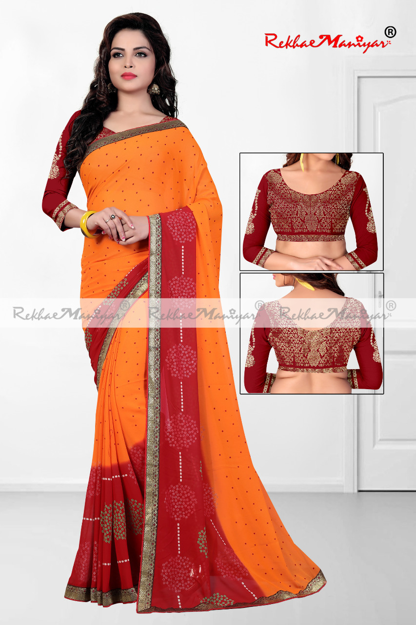 Faux Georgette Geometrical printed Sarees With Blouse