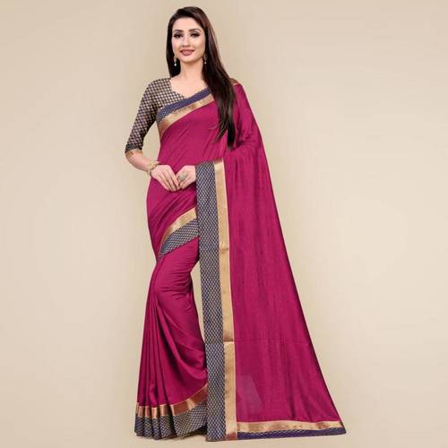 Georgette Two Tone Vichitra Silk Jacquard Border Sarees With Blouse