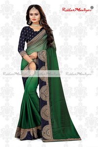 Art Silk Lace Work Embroidery Border Saree With Blouse - Georgette Material, Plain Pattern, Bollywood Style | Suitable For All Seasons