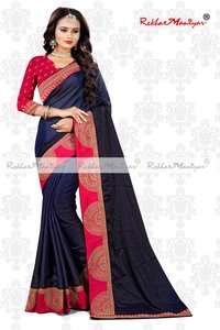 Art Silk Lace Work Embroidery border Saree With Blouse