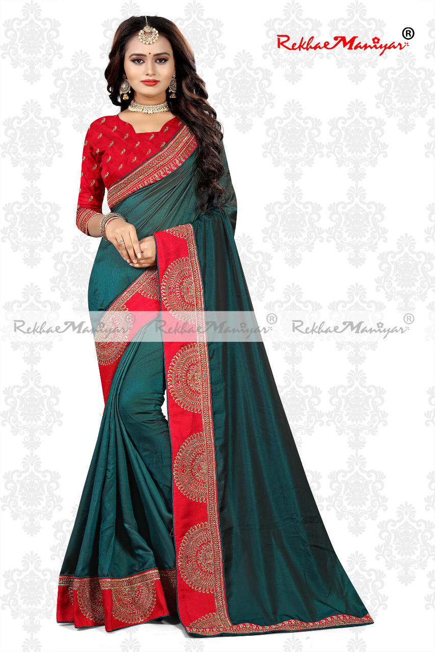 Art Silk Lace Work Embroidery border Saree With Blouse