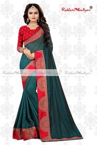 Art Silk Lace Work Embroidery border Saree With Blouse