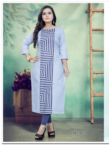 Cotton Kurti - Heavy Cotton, Sizes: M(38)-6XL(52) | Multicolor Digital Print, 3/4 Sleeve, Length: 1168.4 mm, Classic Style, Plus Size Available