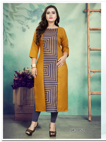 Heavy Cotton Digital Printed Kurti - Size M(38) to 6XL(52), Multi Color | Plus Size, Cool Dry, 3-4th Sleeve, Modern Ethnic Style