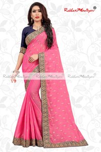 Saffron Art Silk Small Butti Work Lace Bordered Sarees With Blouse