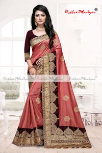 Two Tone Vichitra Silk Embroidery Work Saree With blouse