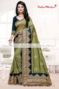 Two Tone Vichitra Silk Embroidery Work Saree With blouse