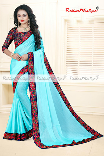 Embroidery Bordered Silk Sarees with Blouse